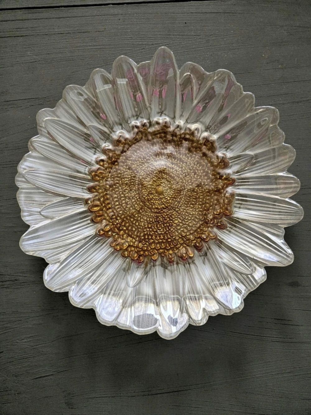 Indiana Glass Sunflower Amber Carnival Glass Bowl Clear & Gold